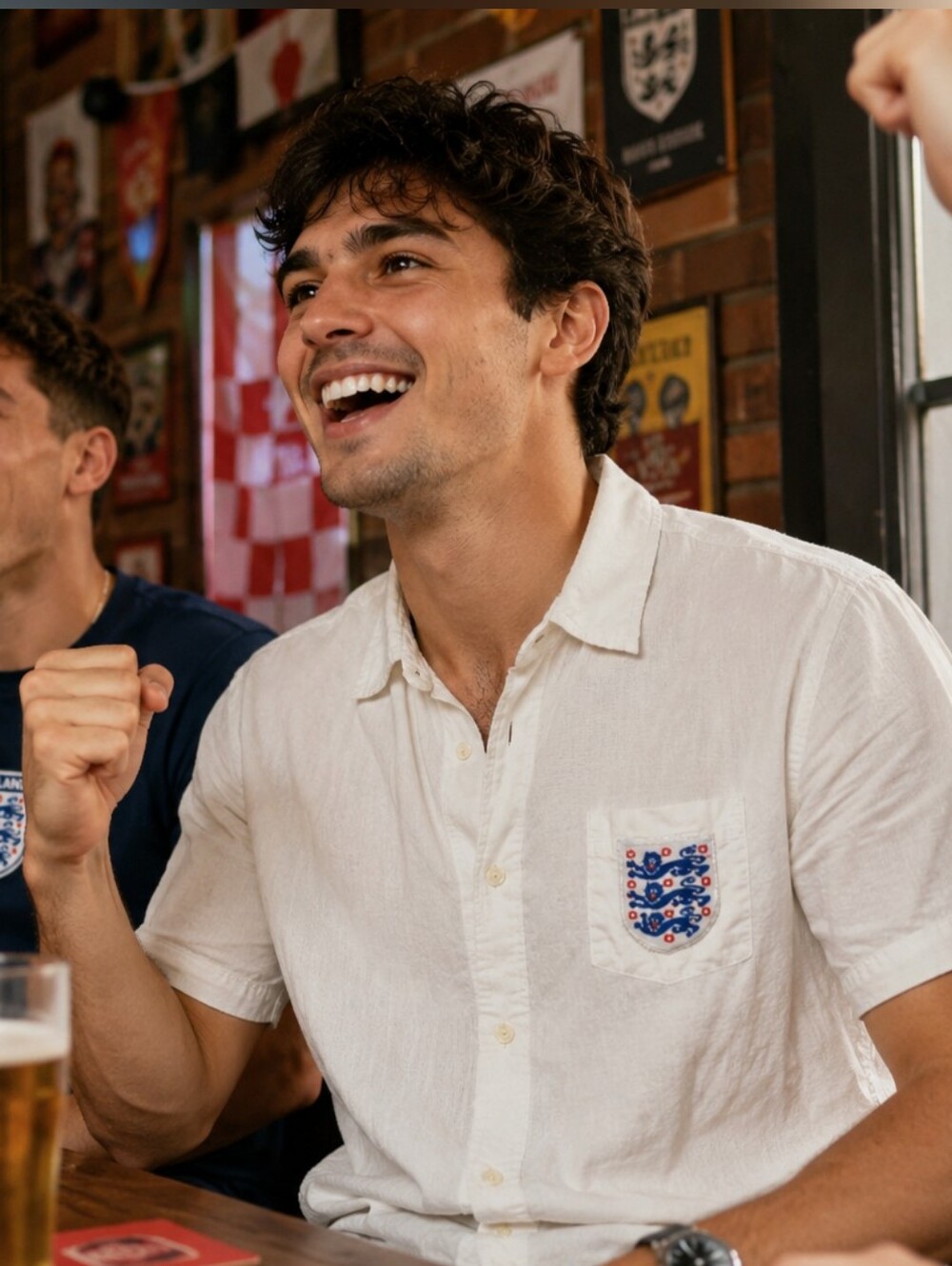 ⚽ England Three Lions Button-Up Shirt White – Football Soccer Casual